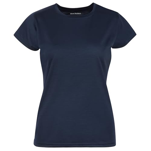 Wool Rockers Merino T-Shirt Slim Fit für Damen, schmaler Rundhalsausschnitt, zum Wandern, Made in EU (S, dunkelblau) von Wool Rockers