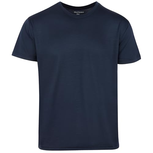 Wool Rockers Merino T-Shirt für Herren, 100% Merino, Made in EU, 17,2 Mikron, mit Rundhalsausschnitt, atmungsaktiv und geruchsabweisend (L, dunkelblau) von Wool Rockers