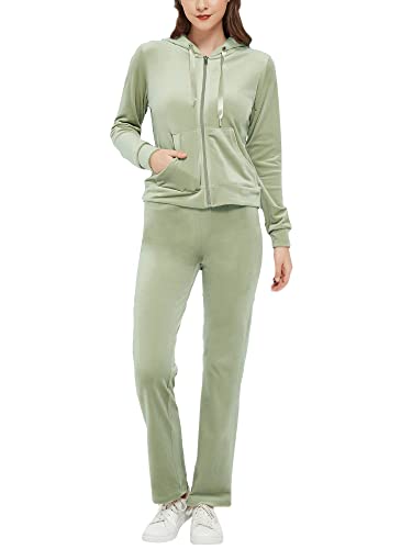 Woolicity Damen Hausanzug Velours Nicki Freizeitanzug Trainingsanzug Set Sportanzug Jogginganzug Schlafanzug mit Reißverschluss Oberteil und Hose Set von Woolicity