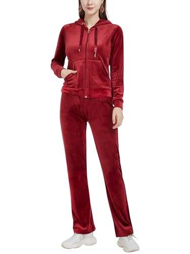 Woolicity Damen Hausanzug Velours Nicki Freizeitanzug Trainingsanzug Set Sportanzug Jogginganzug Schlafanzug mit Reißverschluss Oberteil und Hose Set von Woolicity