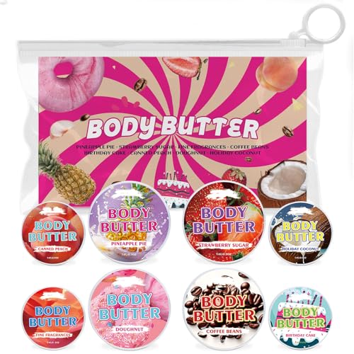 Körpercreme, 8Pcs Body Butter, Körperbutter für Trockene Haut, 8 verschiedene Dufte hydratisierende Körperbutter für trockene Haut Frauen Männer, Pflege trockener, Veganfreundlich, Feuchtigkeitscreme Körpercreme, 8Pcs Body Butter, Körperbutter für Trockene Haut, 8 verschiedene Dufte hydratisierende Körperbutter für trockene Haut Frauen Männer, Pflege trockener, Veganfreundlich, Feuchtigkeitscreme von Woranb
