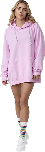 Worldclassca Damen Mädchen Oversized Hoodie Uni Colloge Kapuzenpullover Einfarbig Lounge Sweatshirt Freizeit Sport Langarmshirt Oberteil Pulli Einheitsgrösse S-XL Neu (Rosa) von Worldclassca