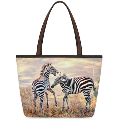 African Grasslands Zebra Tote Bag for Ladies Women Girls African Grasslands Zebra Large Handbag 10.4L Big Capacity Zipper Shoulder Bag for School Travel Work, farbig, Medium von WowPrint