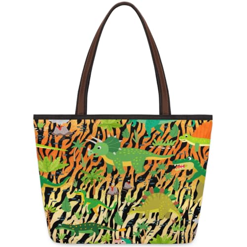 Animal Dinosa Tote Bag for Girls Ladies Women, Animal Dinosa Large Handbag 10.4L Big Capacity Zipper Shoulder Bag for School Travel Work, farbig, Medium von WowPrint