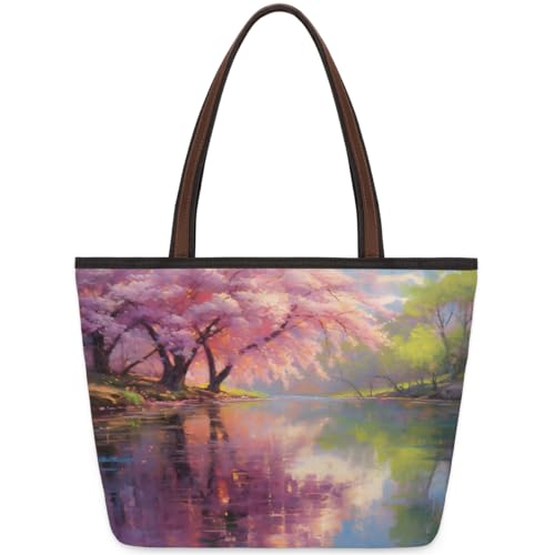 Aquarell-Handtasche mit Herbstlandschaft, für Damen, Mädchen, große Handtasche, 10,4 l, großes Fassungsvermögen, Reißverschluss, Schultertasche für Schule, Reisen, Arbeit, farbig, Large von WowPrint