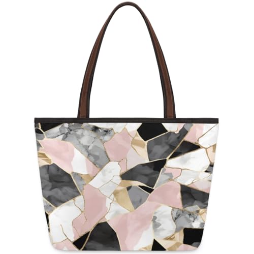 Art Marble Geometric Print Tote Bag for Ladies Women Girls Large Handbag 10.4 L Big Capacity Zipper Shoulder Bag for School Travel Work, farbig, Medium von WowPrint