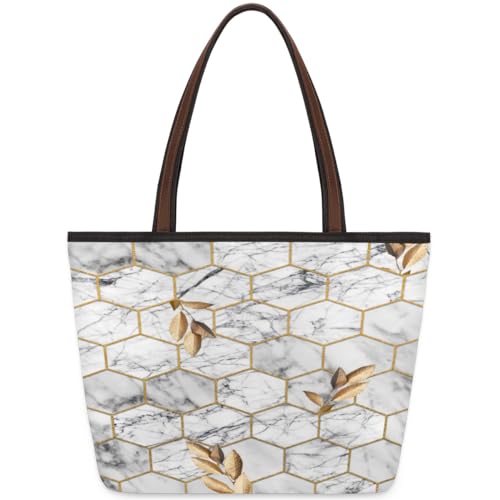 Art Marble Rhombus Leaves Tote Bag for Ladies Women Girls Large Handbag 10.4 L Big Capacity Zipper Shoulder Bag for School Travel Work, farbig, Medium von WowPrint