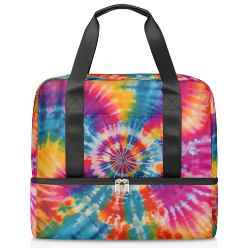 Bunte Kunst Batiksport Duffle Bag für Damen Herren Jungen Kirls, 21 L Wochenende Übernachtung Taschen nass getrennt Tragetasche für Reisen Gym Yoga, farbe, 21L, Taschen-Organizer von WowPrint