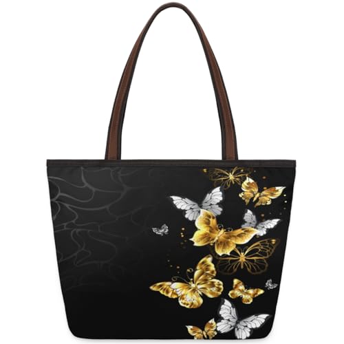 Butterfly Tote Bag for Ladies Women Girls Butterfly Large Handbag 10.4L Big Capacity Zipper Shoulder Bag for School Travel Work, farbig, Medium von WowPrint