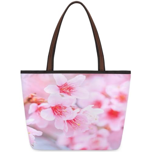 Cherry Floral Tote Bag for Ladies Women Girls Cherry Floral Large Handbag 10.4L Big Capacity Zipper Shoulder Bag for School Travel Work, farbig, Medium von WowPrint