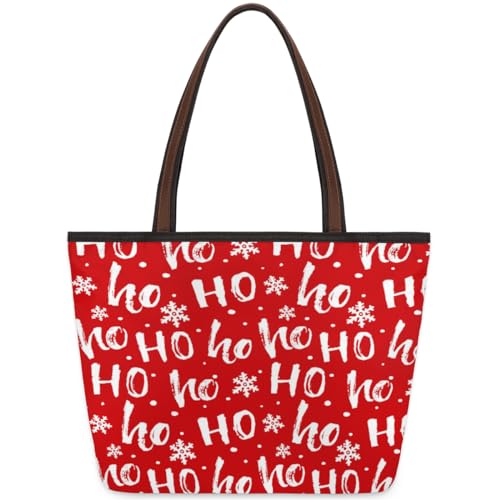 Christmas Ho Letter Tote Bag for Ladies Women Girls Christmas Ho Letter Large Handbag 10.4L Big Capacity Zipper Shoulder Bag for School Travel Work, farbig, Large von WowPrint