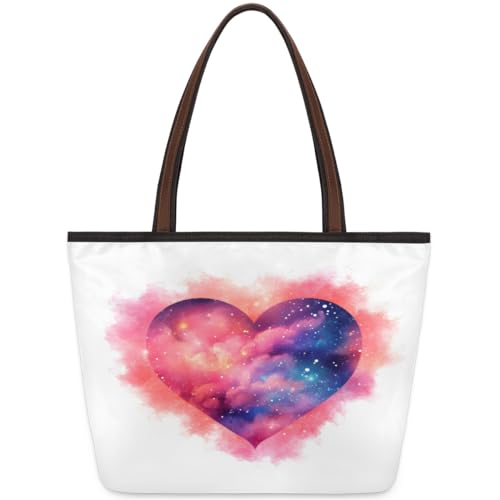 Color Heart Galaxy Nebula Tote Bag for Ladies Women Girls Large Handbag 10.4 L Big Capacity Zipper Shoulder Bag for School Travel Work, farbig, Medium von WowPrint