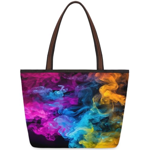 Colorful Art Fumes Tote Bag for Ladies Women Girls Large Handbag 10.4 L Big Capacity Zipper Shoulder Bag for School Travel Work, farbig, Medium von WowPrint