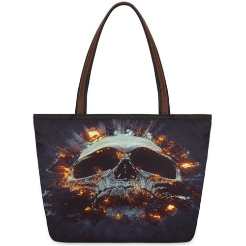 Explosion Dark Skull Tote Bag for Ladies Women Girls Explosion Dark Skull Large Handbag 10.4L Big Capacity Zipper Shoulder Bag for School Travel Work, farbig, Medium von WowPrint