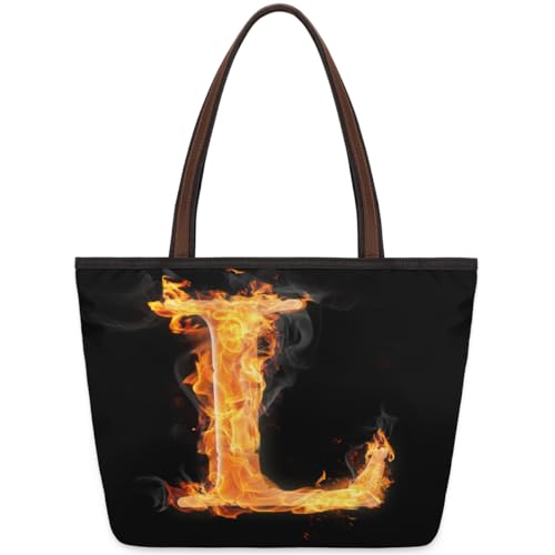 Fire L Letter Tote Bag for Ladies Women Girls Fire L Letter Large Handbag 10.4L Big Capacity Zipper Shoulder Bag for School Travel Work, farbig, Medium von WowPrint