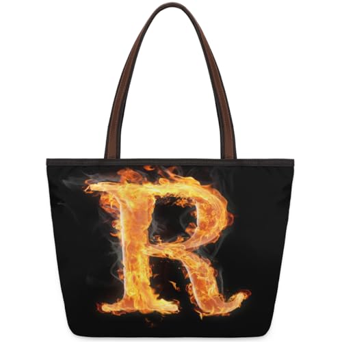 Fire R Letter Tote Bag for Ladies Women Girls Fire R Letter Large Handbag 10.4 L Big Capacity Zipper Shoulder Bag for School Travel Work, farbig, Medium von WowPrint