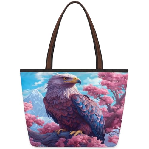 Flower Tree Eagles Tote Bag for Ladies Women Girls Large Handbag 10.4L Big Capacity Zipper Shoulder Bag for School Travel Work, farbig, Medium von WowPrint