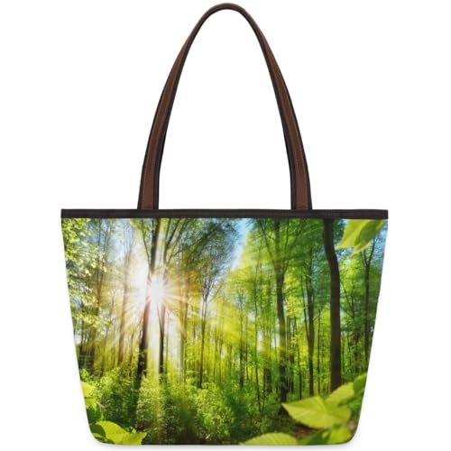 Forest Leaves Scenic Tote Bag for Ladies Women Girls Large Handbag 10.4L Big Capacity Zipper Shoulder Bag for School Travel Work, farbig, Large von WowPrint