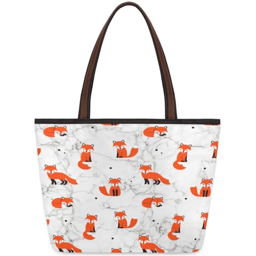 Fox Animal Tote Bag for Girls Ladies Women, Fox Animal Large Handbag 10.4L Big Capacity Zipper Shoulder Bag for School Travel Work, farbig, Medium von WowPrint