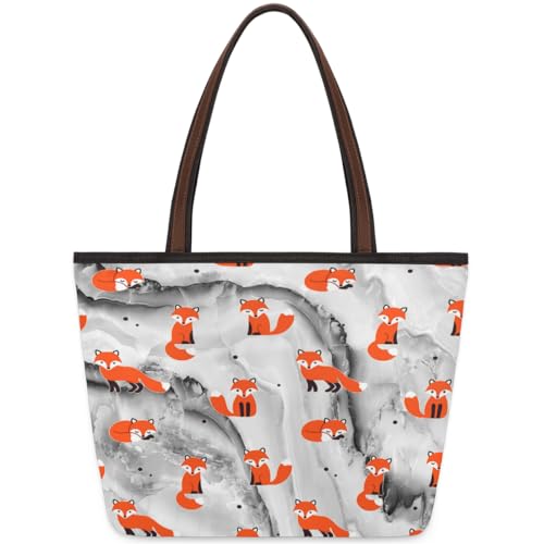 Fox Print Marbl Tote Bag for Girls Ladies Women, Fox Print Marbl Large Handbag 10.4L Big Capacity Zipper Shoulder Bag for School Travel Work, farbig, Medium von WowPrint