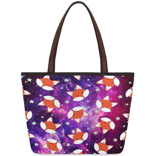 Foxs Galaxy Tragetasche für Mädchen Damen und Frauen, Fuchs Galaxy, große Handtasche, 10,4 l, große Kapazität, Reißverschluss, Schultertasche für Schule, Reisen, Arbeit, farbig, Medium von WowPrint