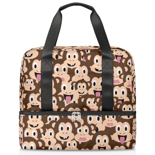 Funny Monkey Head Sports Duffle Bag for Women Men Boys Kirls Monkey Weekend Overnight Bags Wet Separated 21L Tote Bag for Travel Gym Yoga, farbe, 21L, Taschen-Organizer von WowPrint