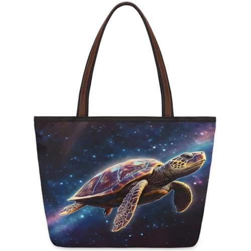 Galaxy Animals Turtle 3D Tote Bag for Ladies Women Girls Large Handbag 10.4L Big Capacity Zipper Shoulder Bag for School Travel Work, farbig, Medium von WowPrint