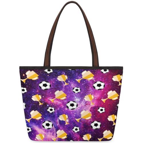 Galaxy Football Trophy Tote Bag for Girls Ladies Women, Galaxy Football Trophy Large Handbag 10.4L Big Capacity Zipper Shoulder Bag for School Travel Work, farbig, Large von WowPrint