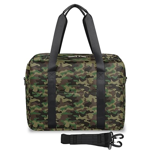 Grüne Camouflage-Reisetasche für Damen und Herren, Camouflage, Wochenend-Übernachtungstaschen, 32 l, große Reisetasche, Tragetasche für Sport, Fitnessstudio, Yoga, farbe, 32 L, Taschen-Organizer von WowPrint