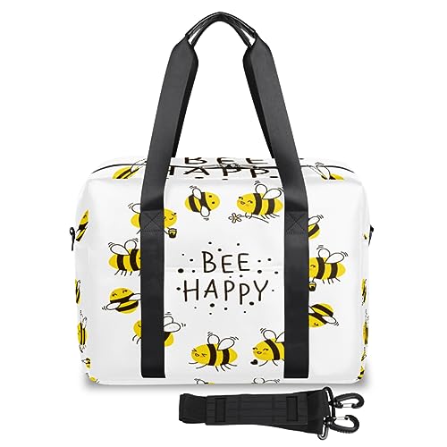 Happy Bees Reisetasche für Damen und Herren, Bienen-Blumenmuster, Wochenend-Übernachtungstaschen, 32 l, große Reisetasche, Tragetasche für Sport, Fitnessstudio, Yoga, farbe, 32 L, Taschen-Organizer von WowPrint