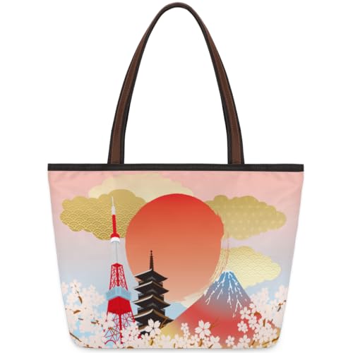 Japan Tokyo Art Painting Tote Bag for Ladies Women Girls Japan Tokyo Art Painting Large Handbag 10.4L Big Capacity Zipper Shoulder Bag for School Travel Work, farbig, Large von WowPrint