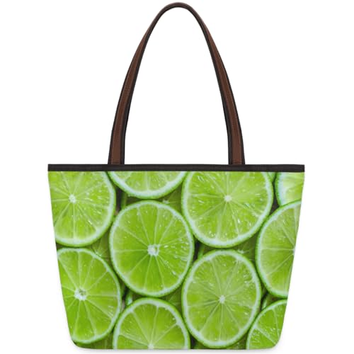 Lemon Lime Slices Tote Bag for Ladies Women Girls Lemon Lime Slices Large Handbag 10.4 L Big Capacity Zipper Shoulder Bag for School Travel Work, farbig, Large von WowPrint