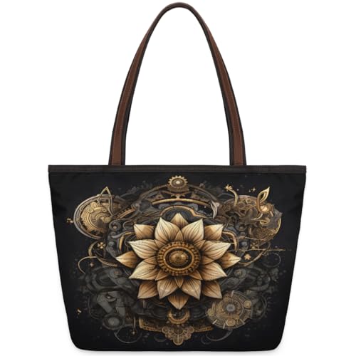 Mystische Tragetasche mit ethnischem Blumenmuster, für Damen, Mädchen, große Handtasche, 10,4 l, große Kapazität, Reißverschluss, Schultertasche für Schule, Reisen, Arbeit, farbig, Large von WowPrint