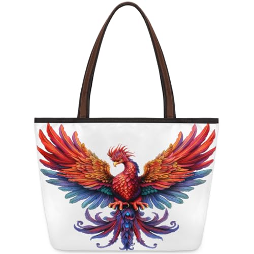 Phoenix Print Tote Bag for Ladies Women Girls Large Handbag 10.4L Big Capacity Zipper Shoulder Bag for School Travel Work, farbig, Large von WowPrint