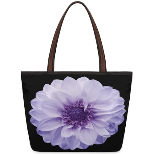 Purple Dahlia Tote Bag for Ladies Women Girls Purple Dahlia Large Handbag 10.4L Big Capacity Zipper Shoulder Bag for School Travel Work, farbig, Large von WowPrint