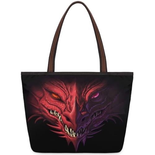 Red Evil Dragon Tote Bag for Ladies Women Girls Red Evil Dragon Large Handbag 10.4L Big Capacity Zipper Shoulder Bag for School Travel Work, farbig, Large von WowPrint