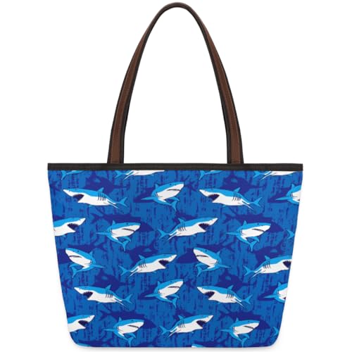 Sea Animals Shark Tote Bag for Ladies Women Girls Sea Animals Shark Large Handbag 10.4 L Big Capacity Zipper Shoulder Bag for School Travel Work, farbig, Medium von WowPrint