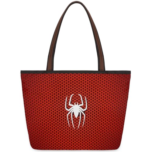 Spider Red Cell Tote Bag for Ladies Women Girls Spider Red Cell Large Handbag 10.4 L Big Capacity Zipper Shoulder Bag for School Travel Work, farbig, Large von WowPrint