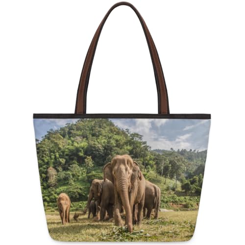 Thailand Elephant Tote Bag for Ladies Women Girls Thailand Elephant Large Handbag 10.4L Big Capacity Zipper Shoulder Bag for School Travel Work, farbig, Large von WowPrint