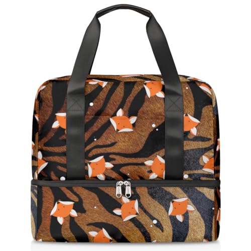 Tiger Animal Fox Sport Duffle Bag für Damen Herren Jungen Kirls Tiger Vintage Wochenende Übernachtungstaschen nass getrennt 21L Tragetasche für Reisen Gym Yoga, farbe, 21L, Taschen-Organizer von WowPrint