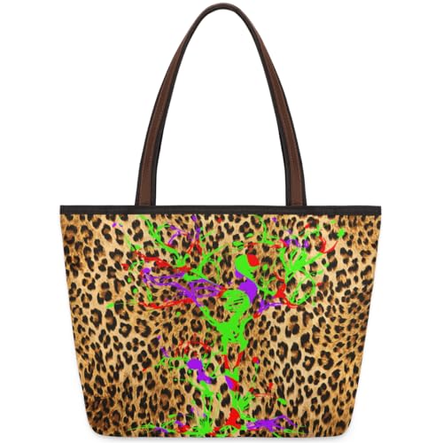 Tree Skull Leopard Tote Bag for Girls Ladies Women, Tree Skull Leopard Large Handbag 10.4L Big Capacity Zipper Shoulder Bag for School Travel Work, farbig, Large von WowPrint