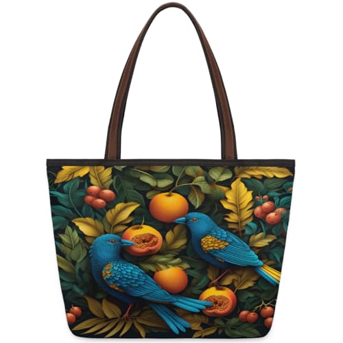 Tropic Leaves Fruit Bird Tote Bag for Ladies Women Girls Large Handbag 10.4L Big Capacity Zipper Shoulder Bag for School Travel Work, farbig, Medium von WowPrint