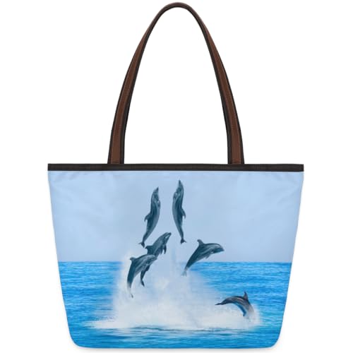 Tropic Sea Delphin Tote Bag for Ladies Women Girls Large Handbag 10.4L Big Capacity Zipper Shoulder Bag for School Travel Work, farbig, Large von WowPrint