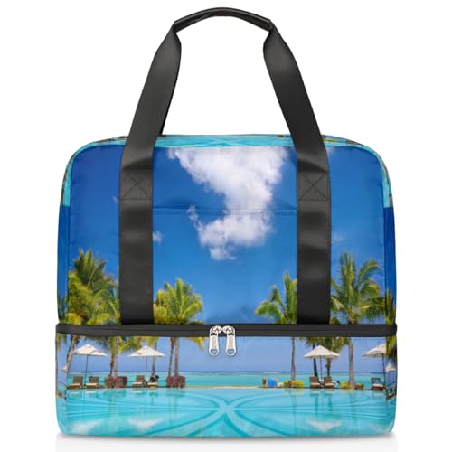 Tropical Beach Resort Sports Duffle Bag for Women Men Boys Kirls Weekend Overnight Bags Wet Separated 21L Tote Bag for Travel Gym Yoga, farbe, 21L, Taschen-Organizer von WowPrint