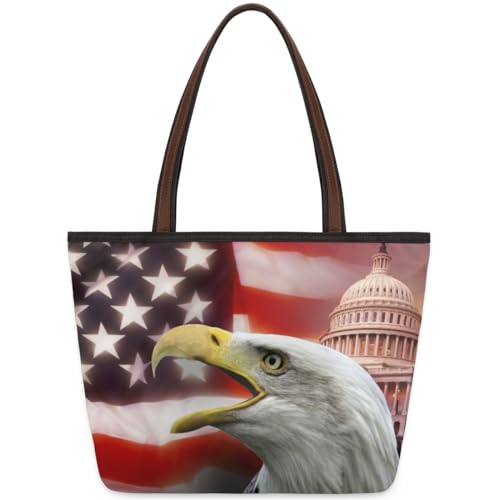 United States America Tote Bag for Ladies Women Girls United States America Large Handbag 10.4 L Big Capacity Zipper Shoulder Bag for School Travel Work, farbig, Medium von WowPrint