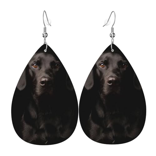 Damen-Leder-Ohrringe, schwarzer Labrador Retriever, Tropfenohrringe, Set, modische Ohrringe, Einheitsgröße, Leder von Wpamlrta