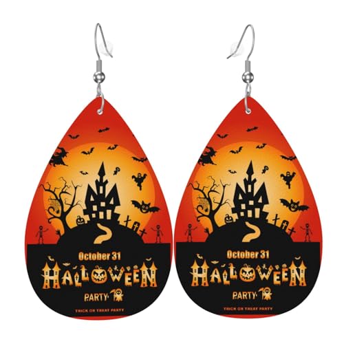 Happy Halloween Ohrringe Kunstleder Ohrringe Tropfen baumeln Ohrringe Festival Geschenk für Frauen, Einheitsgröße, Leder von Wpamlrta