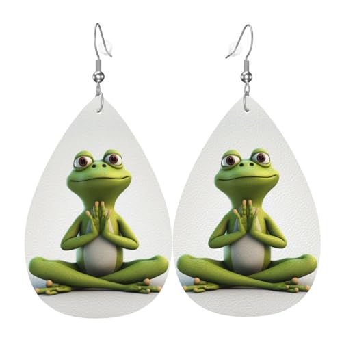 Leder-Ohrringe für Frauen, bedruckt mit lustigem Frosch, Yoga, leichte Kunstleder-Ohrringe, Tropfenform, Leder-Ohrringe für Damen, Schmuck, Mode, Valentinstag, Geburtstag, Party-Geschenk, von Wpamlrta