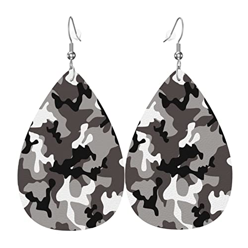 Ohrhänger aus Leder, Schwarz / Grau / Weiß, Camouflage, tolles Geschenk für Frauen und Mädchen, Einheitsgröße, Leder von Wpamlrta