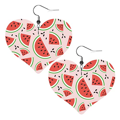 Ohrringe Wassermelone Herzform Leder Ohrring leicht Liebe Herz baumeln für Frauen Mädchen, Einheitsgröße, Leder von Wpamlrta